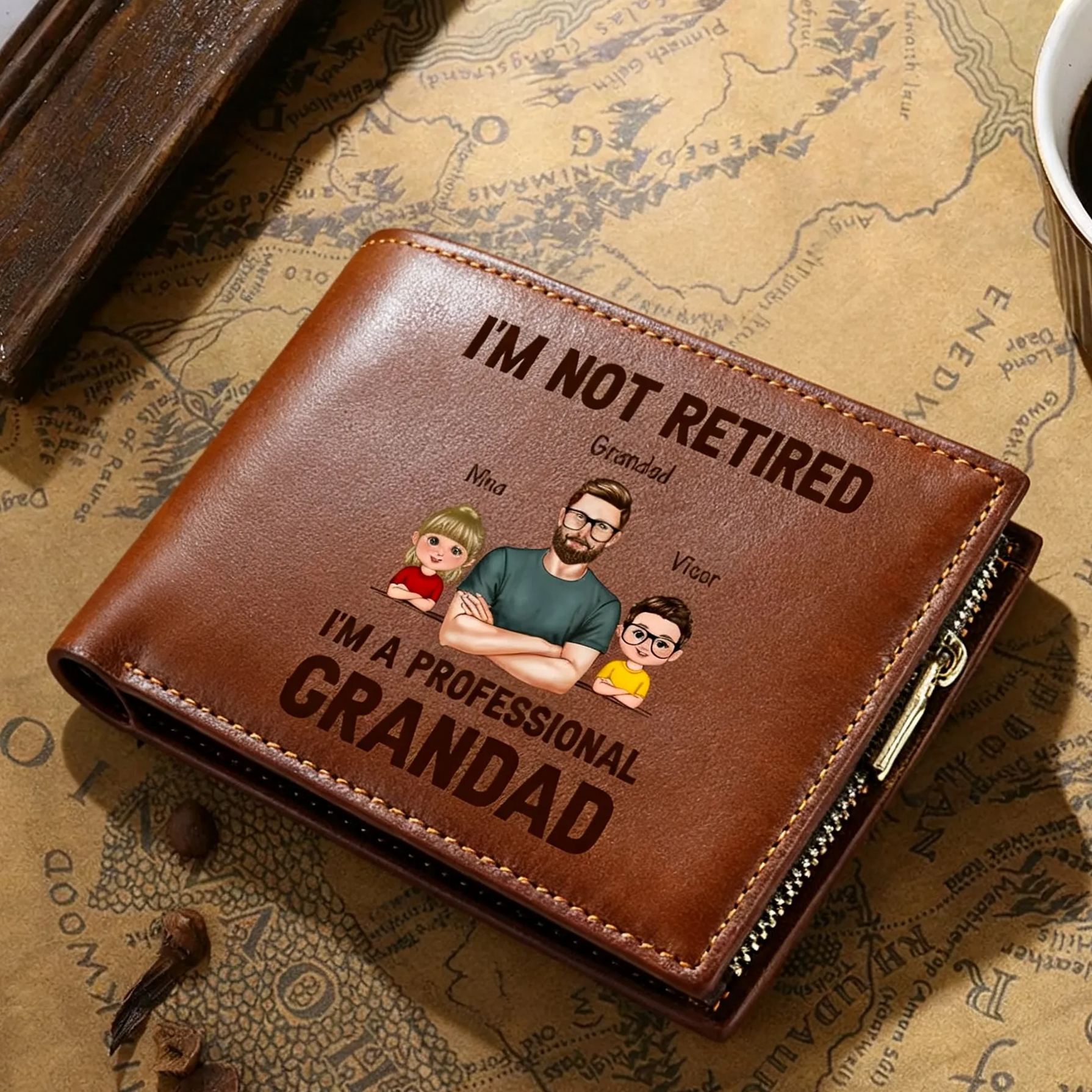 Personalised PU leather wallet, "I'm a professional grandad"