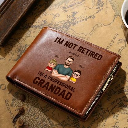 Personalised PU leather wallet, "I'm a professional grandad"