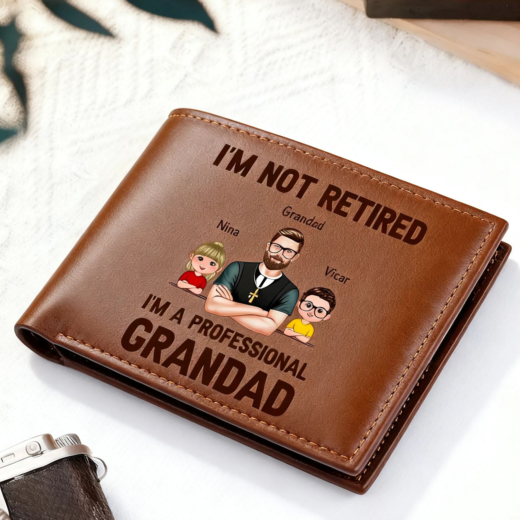 Personalised PU leather wallet, "I'm a professional grandad"