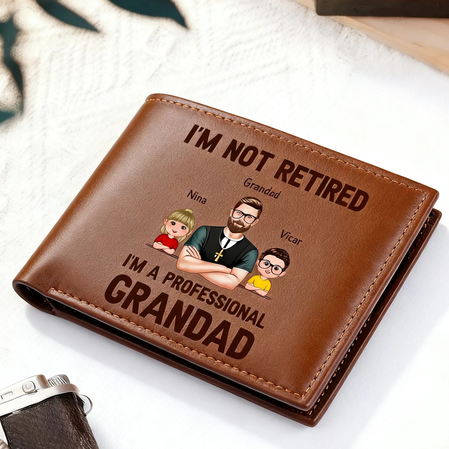 Personalised PU leather wallet, "I'm a professional grandad"