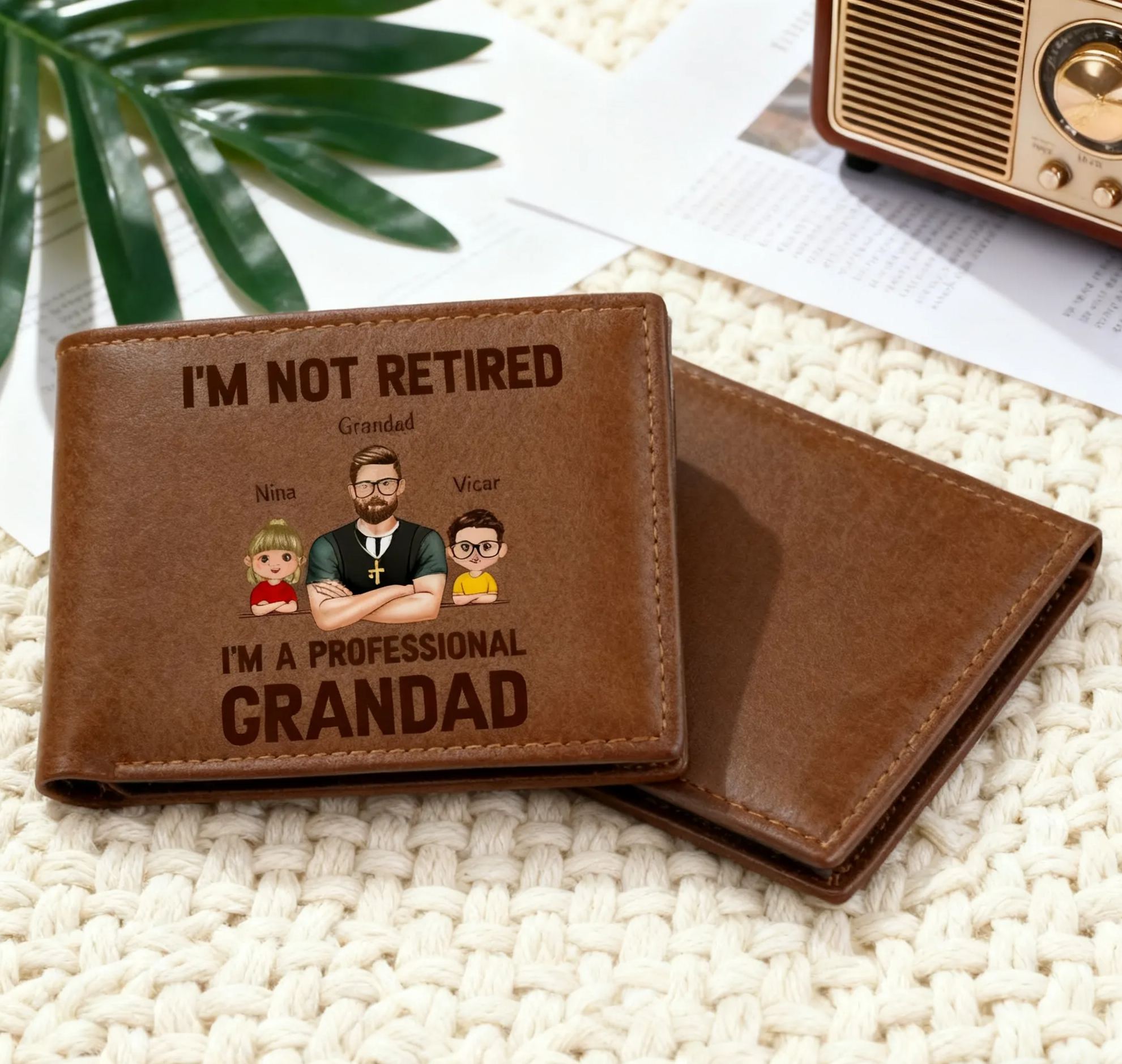 Personalised PU leather wallet, "I'm a professional grandad"