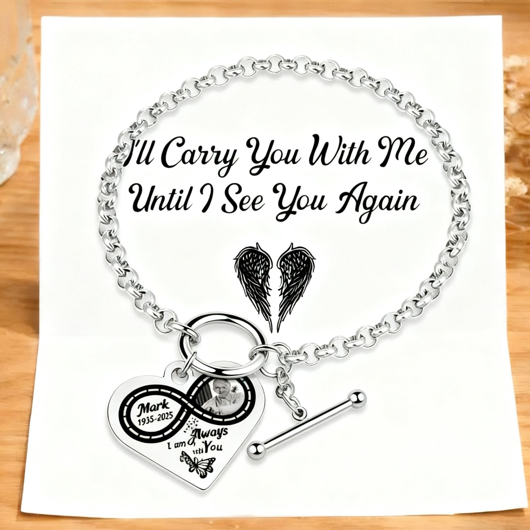 Personalised Memorial Steel Infinity Heart Photo Bracelet