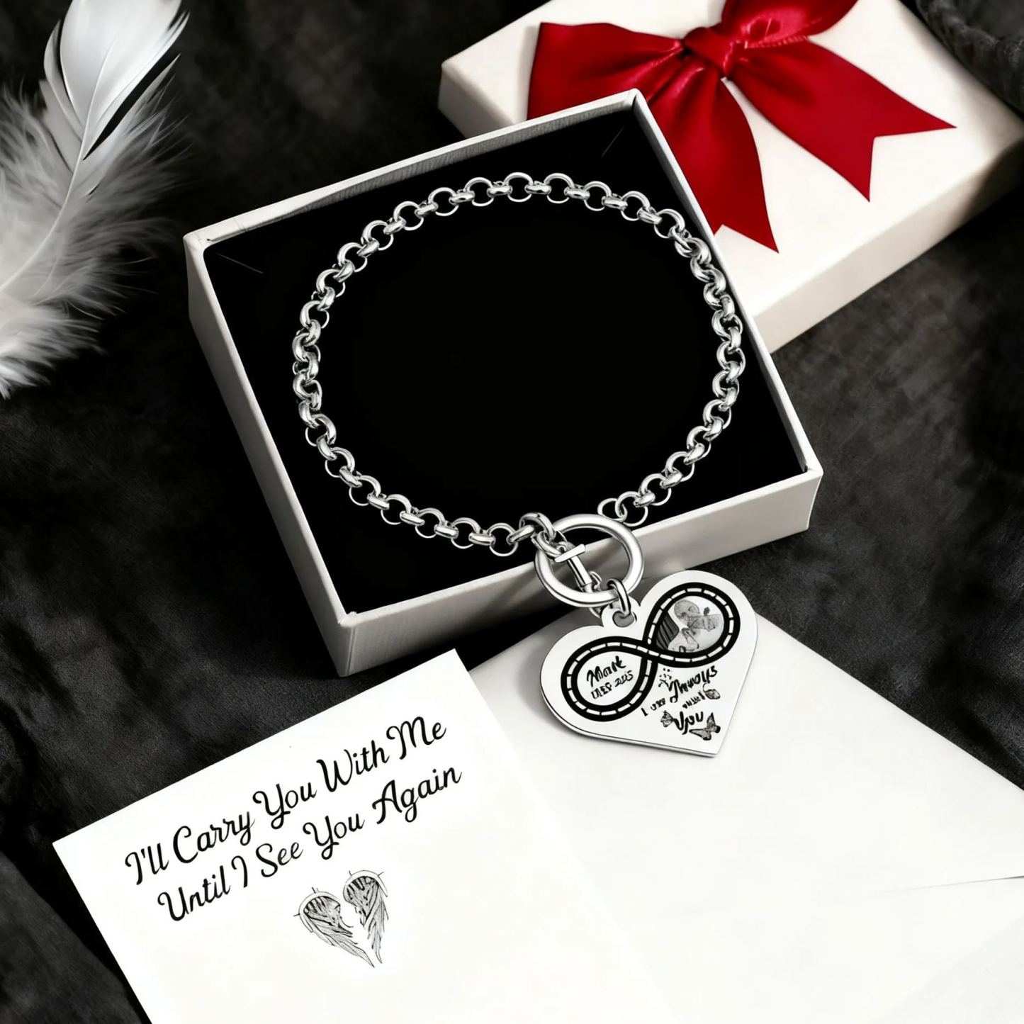Personalised Memorial Steel Infinity Heart Photo Bracelet