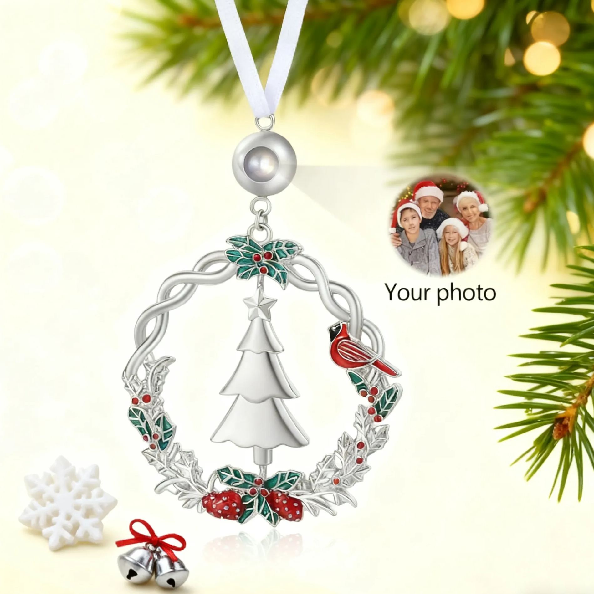 Personalised Projection Christmas Wreath Ornament Decoration