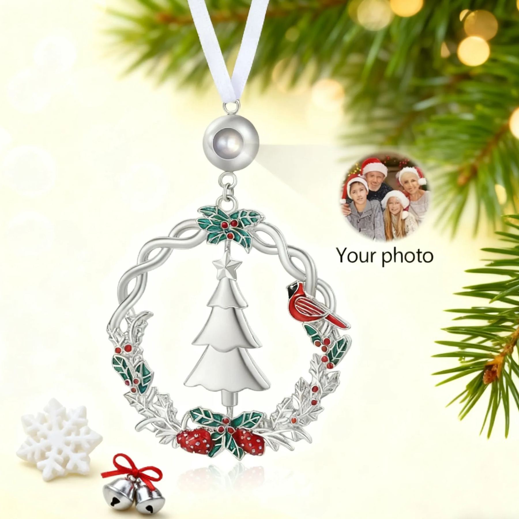 Personalised Projection Christmas Wreath Ornament Decoration