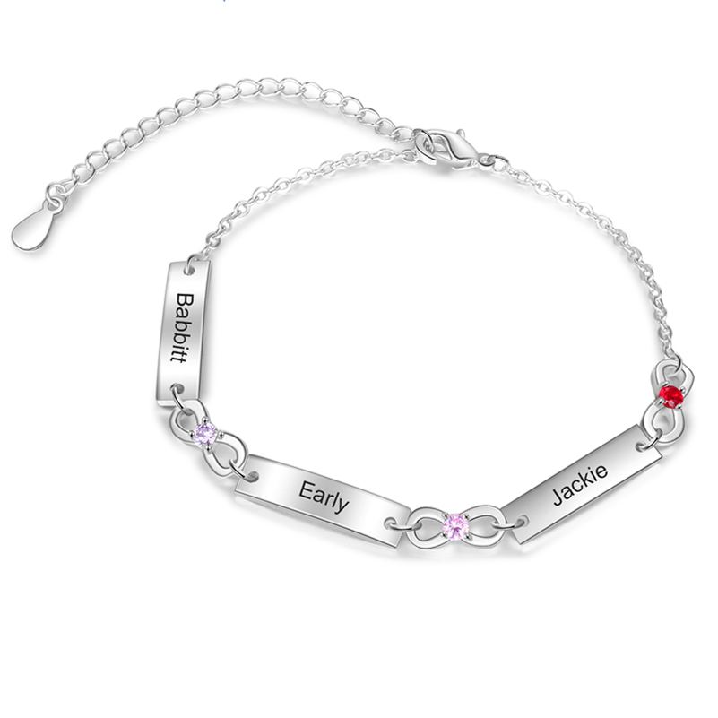 1 Name-Personalised Infinity Bracelet With Rose Gifft Box, Custom Bracelet With 1 Birthstone Engraved Names Bracelet Gift For Women