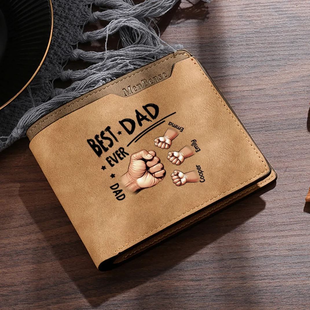 Personalised Wallet with 1–6 Custom Names for Best Dad 