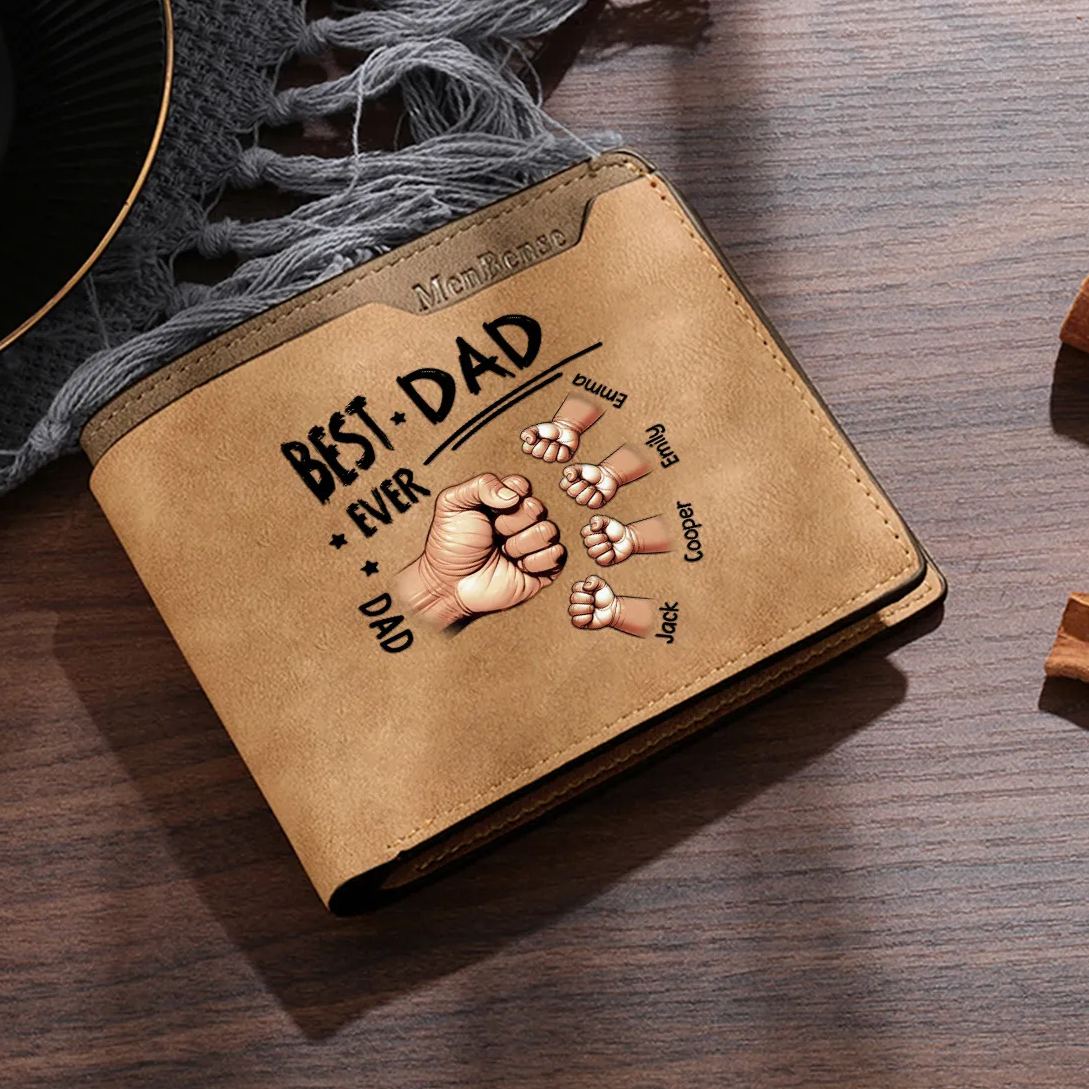 Personalised Wallet with 1–6 Custom Names for Best Dad 