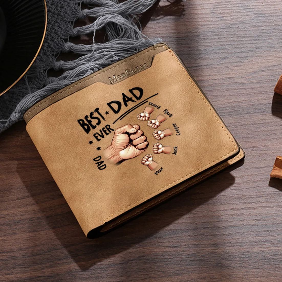 Personalised Wallet with 1–6 Custom Names for Best Dad 