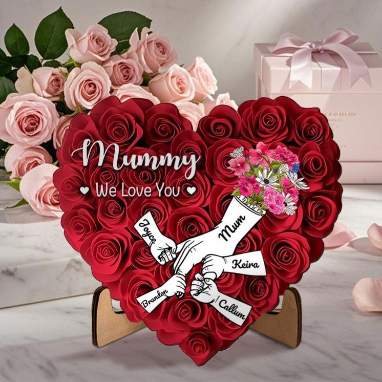 Personalised Mummy Rose Heart Plaque with Names