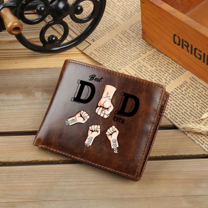 Personalised Genuine Leather Wallet with Names and Fist-bumps – Best Grandad/Dad Ever