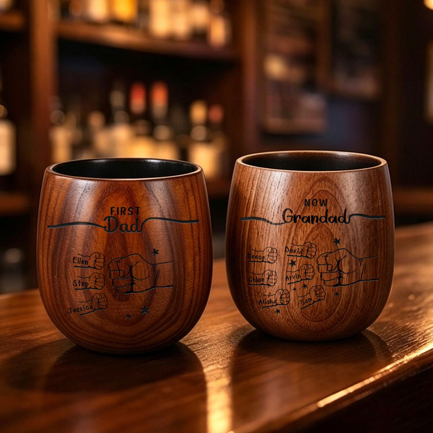 Personalised Fist Bump Wooden Whiskey Glass For Dad/Grandad