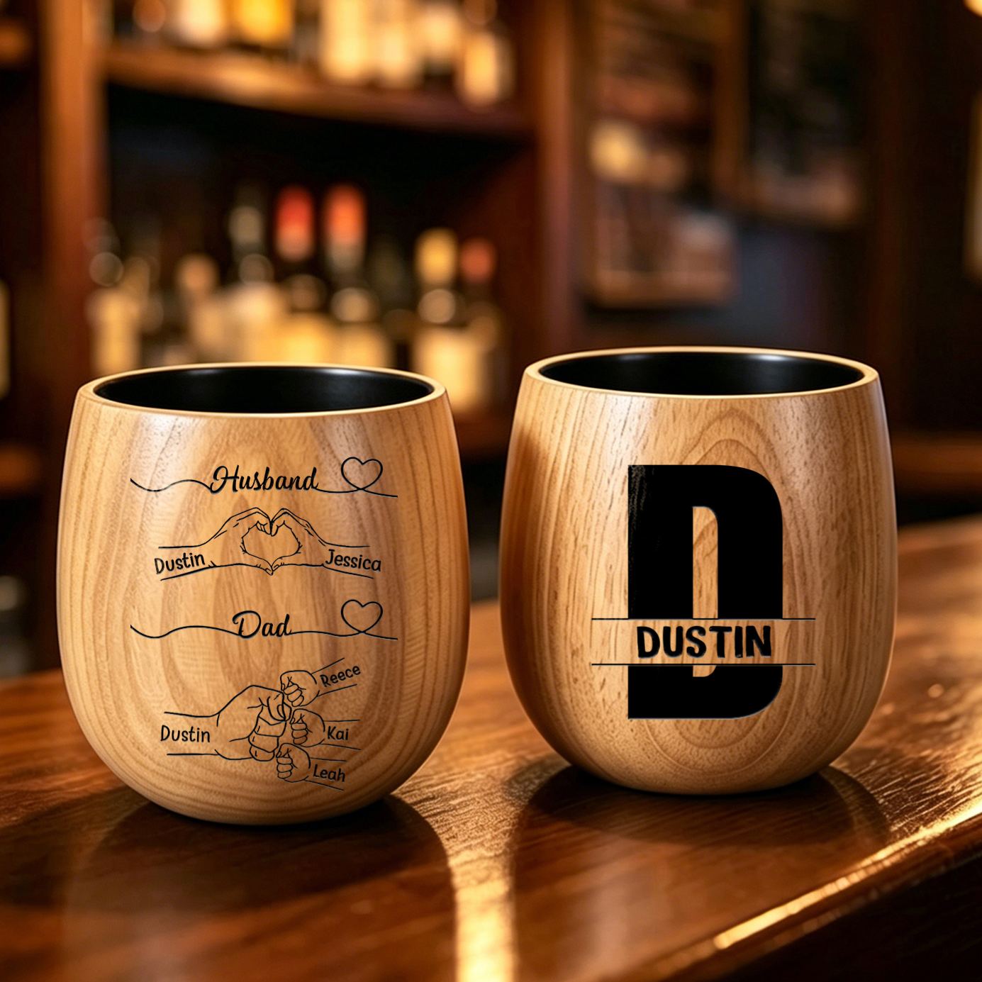 Personalised Wooden Whisky Tumbler for Husband or Dad