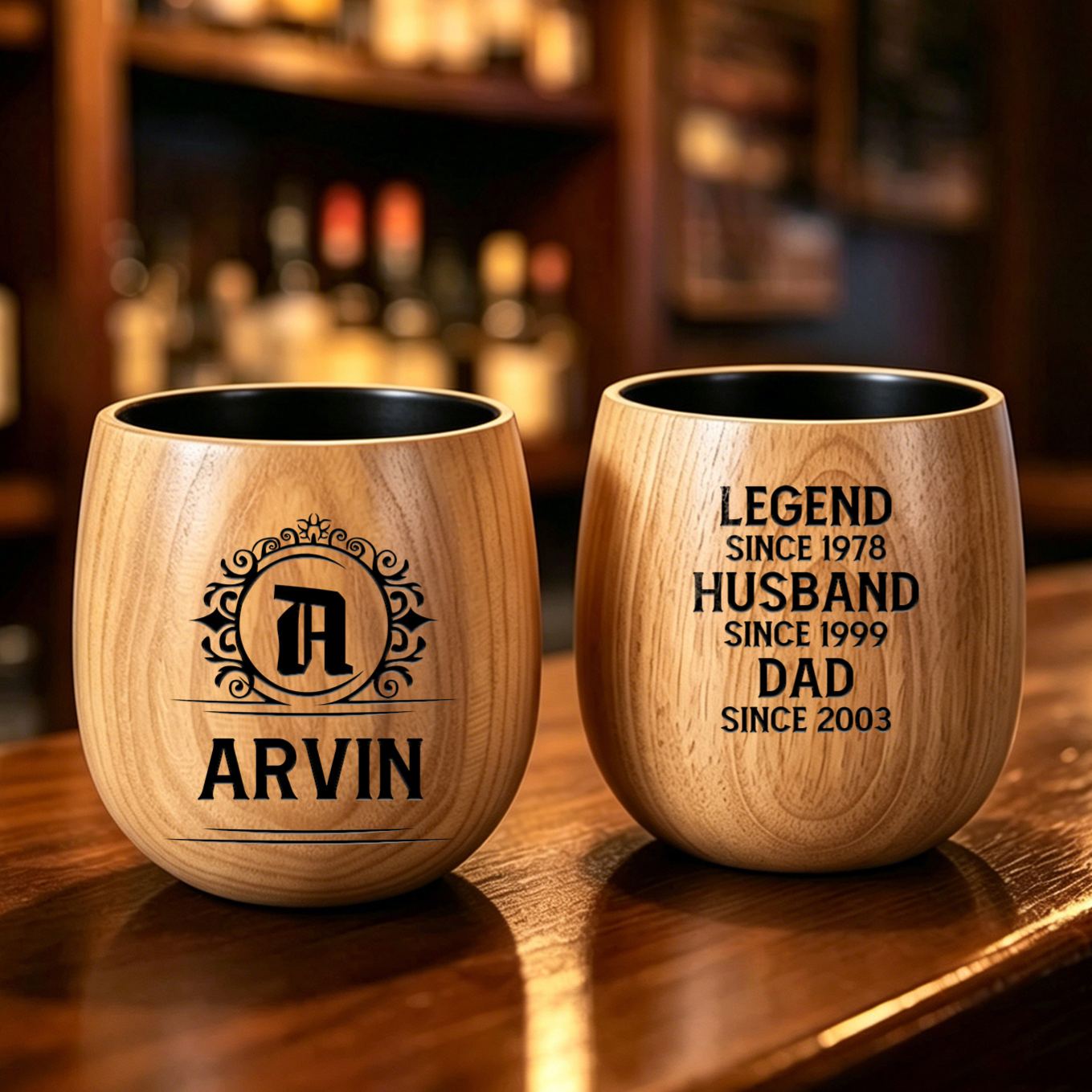 Personalised Engraved Wooden Whisky Tumbler Cup For Dad or Grandad