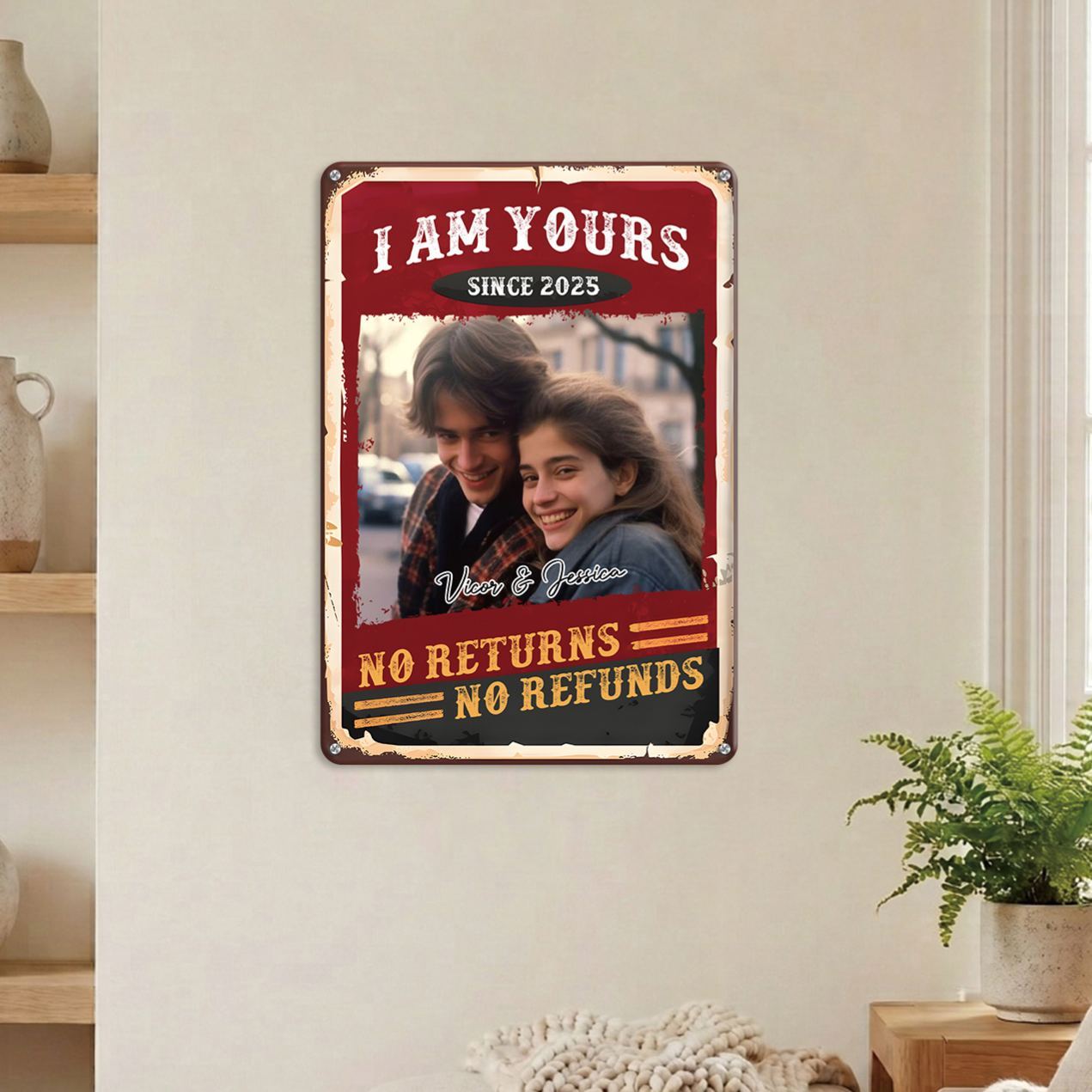 Personalised Metal Plaque for Couples with 2 Names and Year – Romantic Wall Decoration