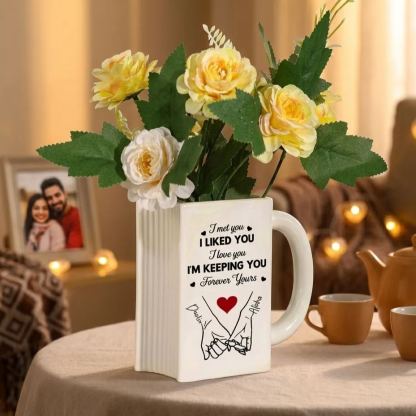 Personalised Ceramic Book-Shaped Vase with 2 Names and Date for Couples