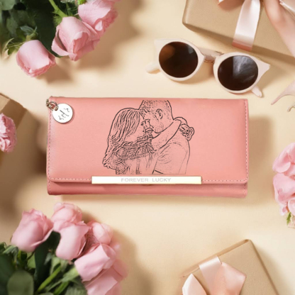 Personalised Women's Wallet with Custom Photo & Letter – PU Leather Ladies Purse in Blue & Pink & Yellow Christmas Gift for Nan | Jessemade