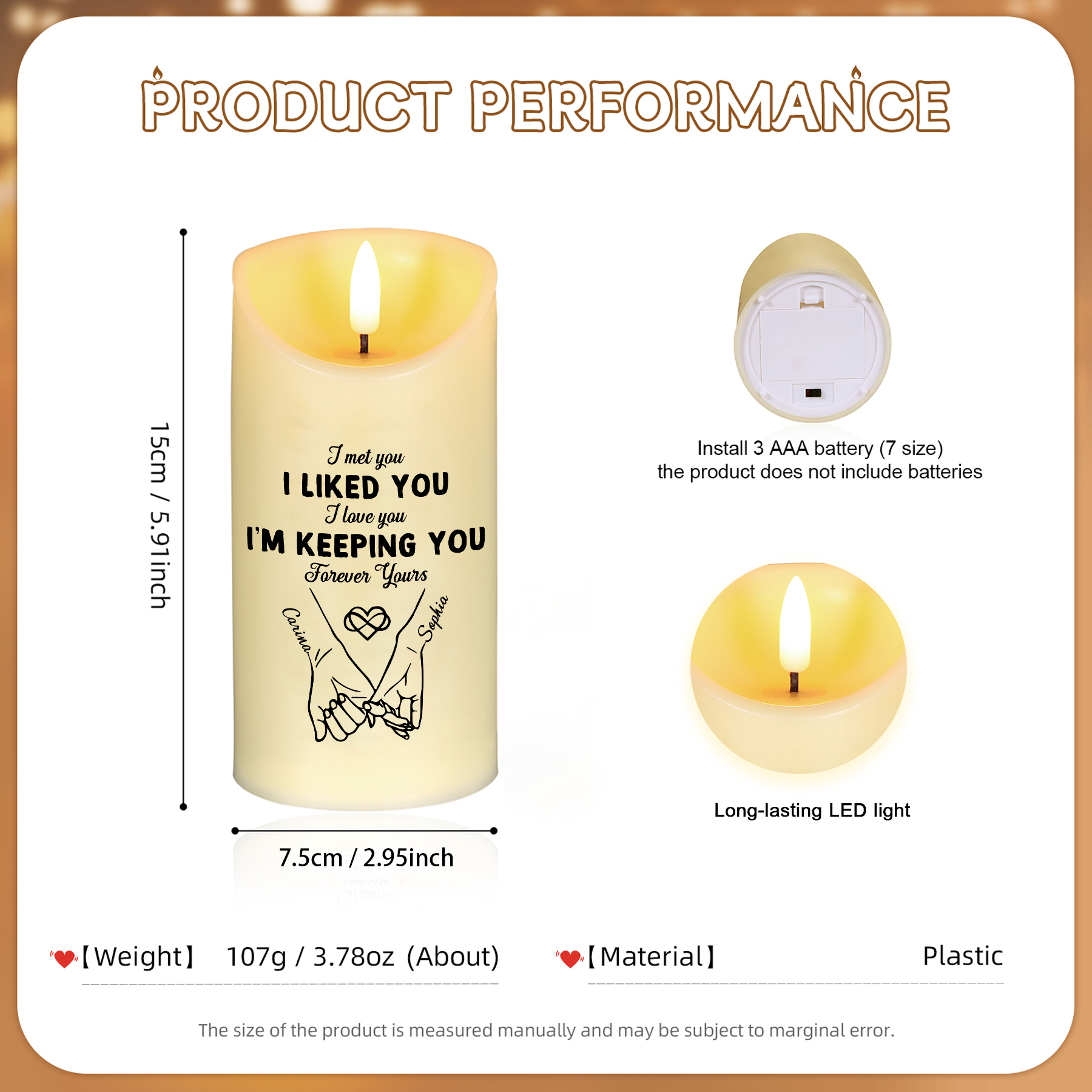 Personalised Couple LED Candle with 2 Names