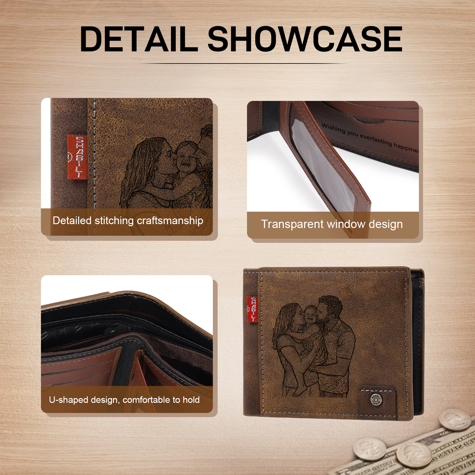 Personalised Men’s Wallet Made From Genuine Leather With an Engraved Photo and Name