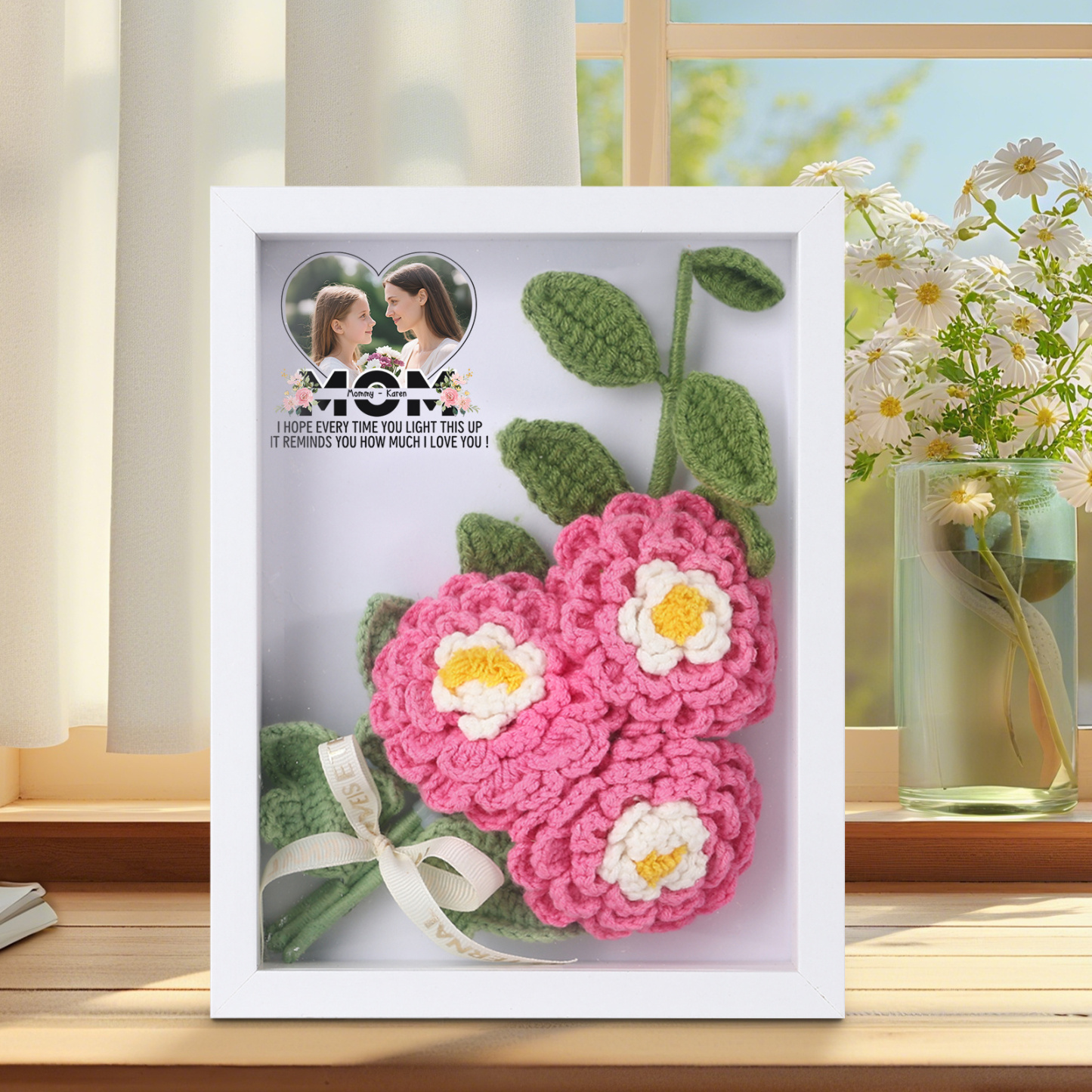 Personalised 3D Peony Crochet Flower Shadow Box Frame
