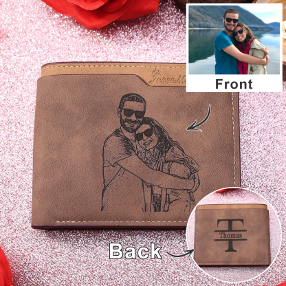 Personalised PU Leather Men’s Wallet with Custom Photo & Name & Letter Christmas Couple Gift for Him | Jessemade