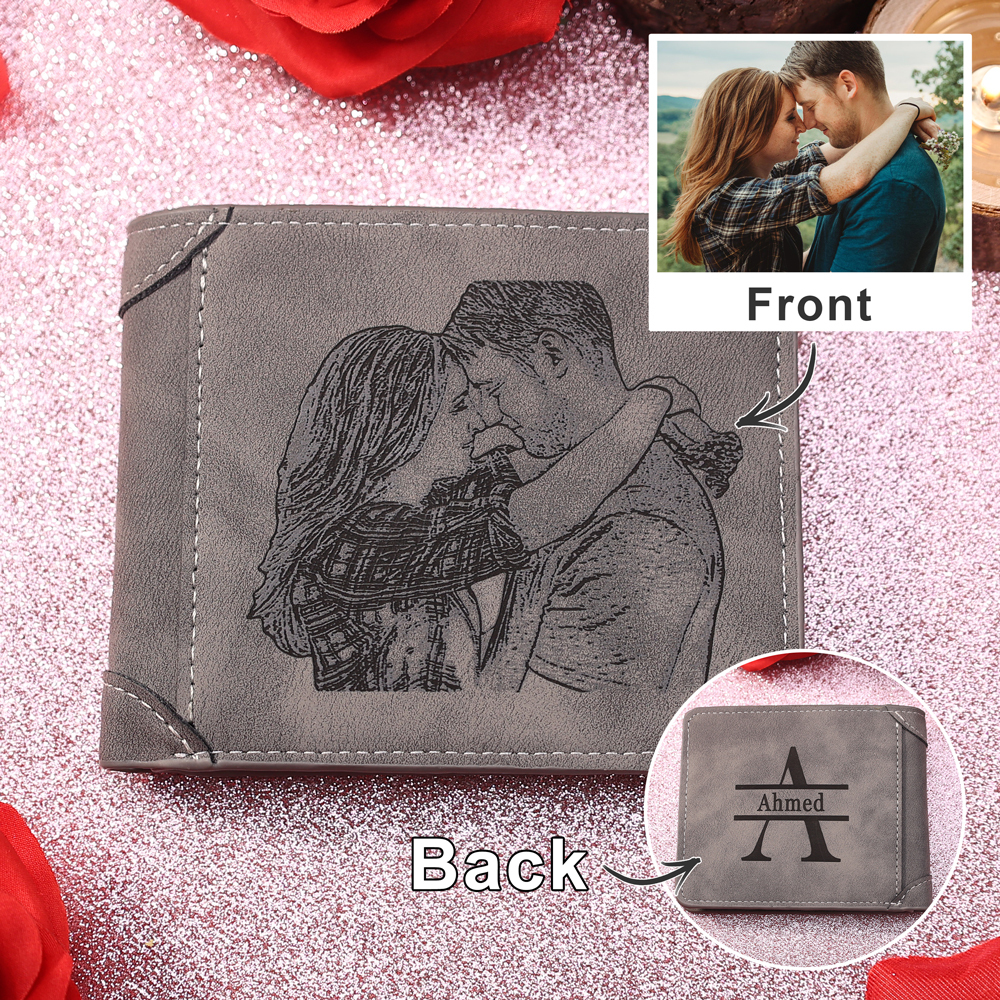 Personalised Men's Wallet with Custom Photo & Name & Letter PU Leather Wallet Couple Gift for Him | Jessemade