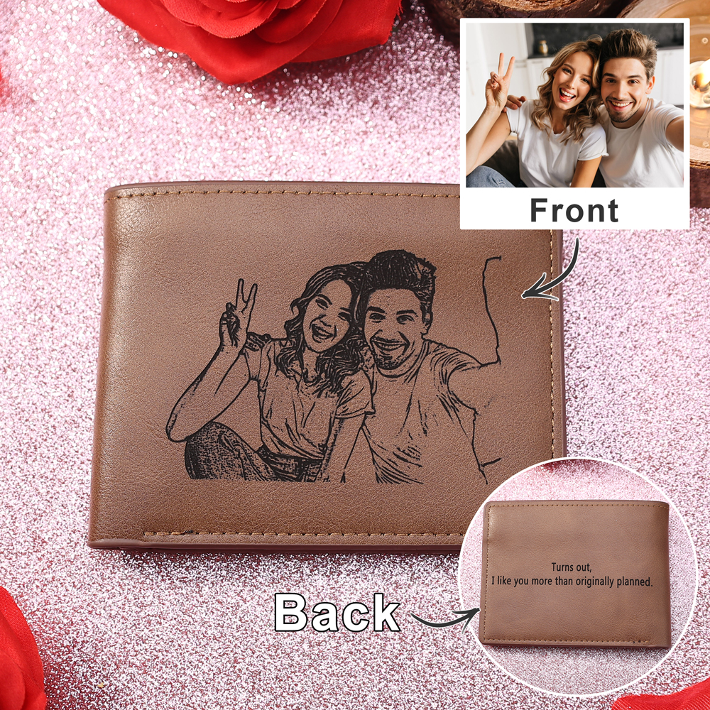 Personalised Leather Wallet Engraved Photo Short Wallet Gifts For Men