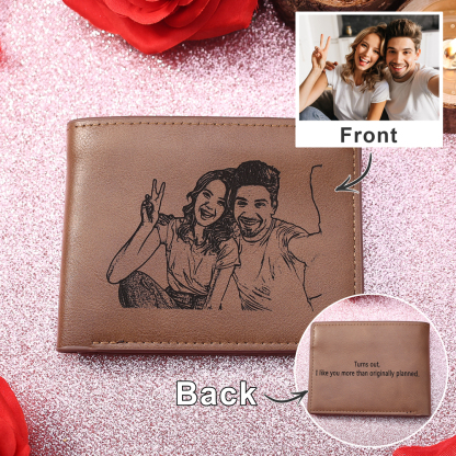 Personalised Leather Wallet Engraved Photo Short Wallet Gifts For Men