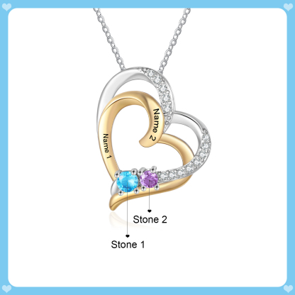 Personalised Double Heart Birthstone Necklace