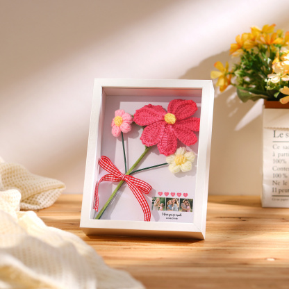 Personalised 3D Peony Crochet Flower Shadow Box Frame