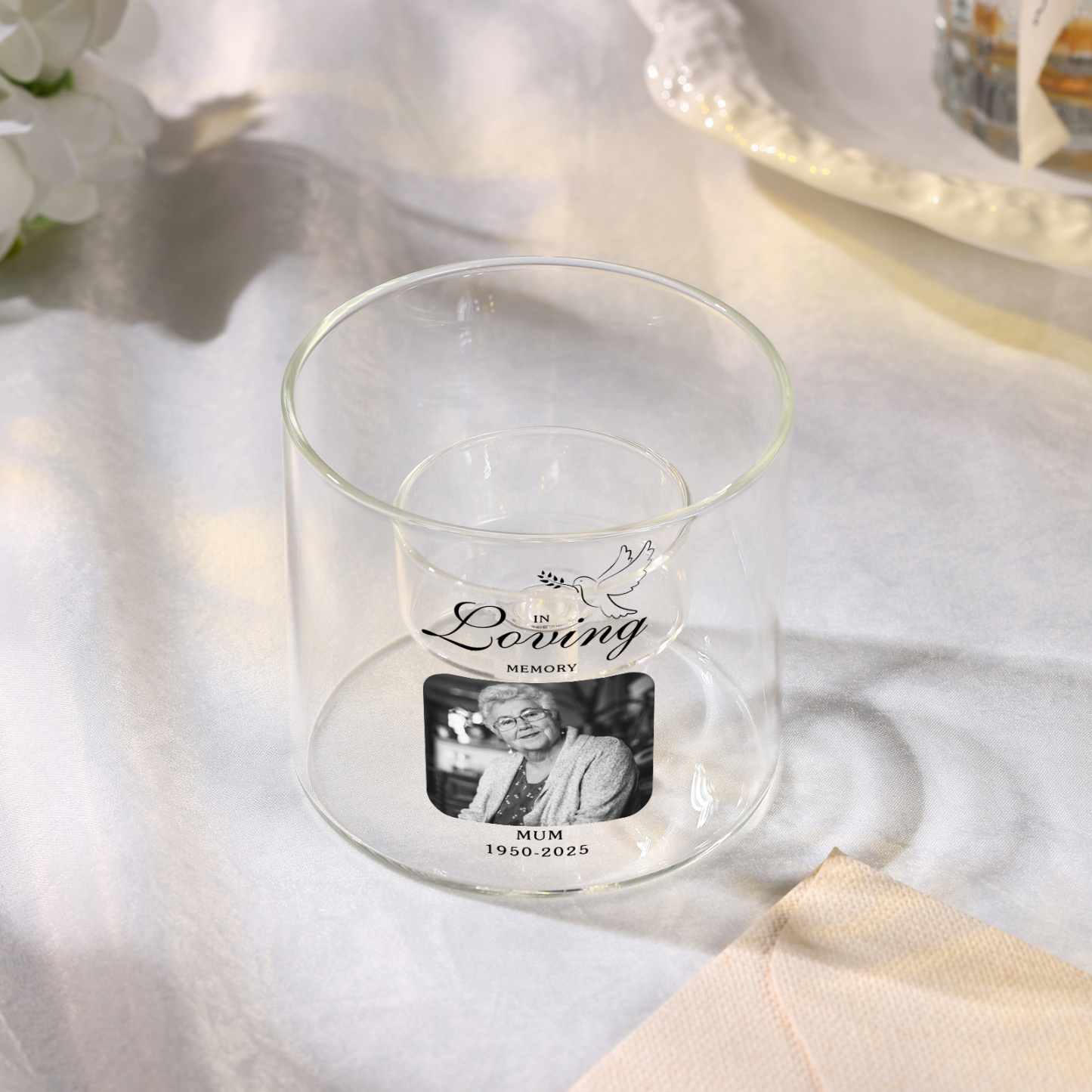 Personalised Glass Memorial Photo Tealight Holder
