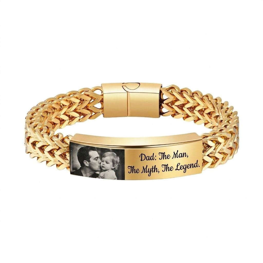 Personalised Men’s Woven Photo Engraved Stainless ID Bracelet