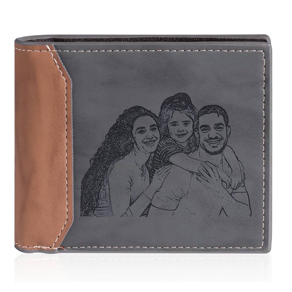 Personalised Name Leather Wallet Engraved Letter And Photo Gift For Dad
