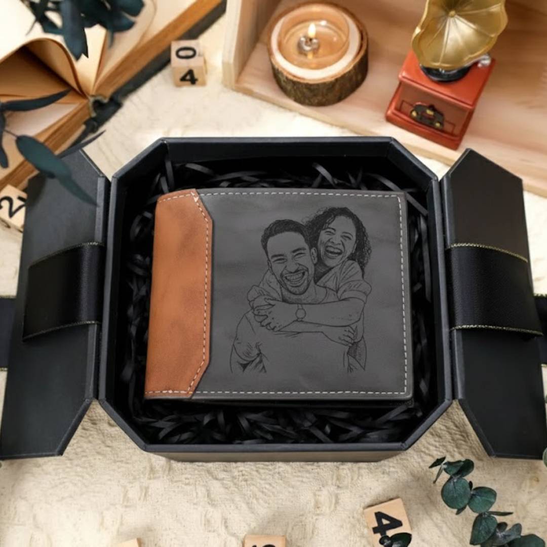 Personalised Name Leather Wallet Engraved Letter And Photo Gift For Her