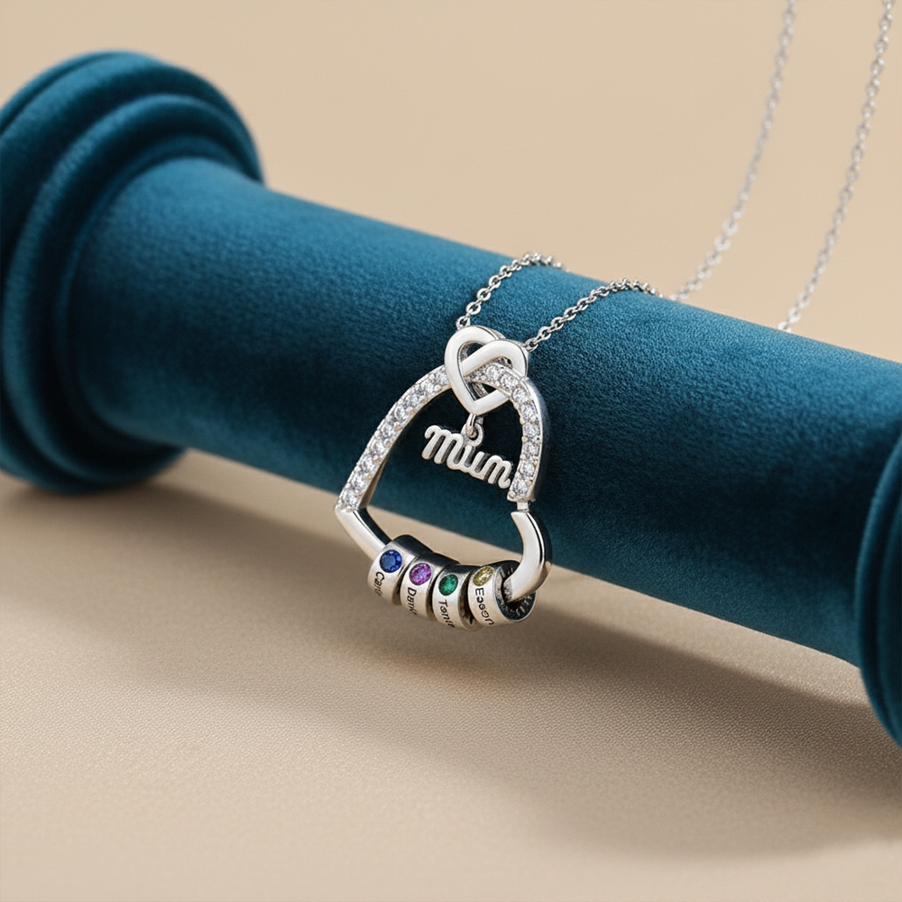 Personalised Mum Birthstone Heart Necklace With 1-5 Names | Jessemade