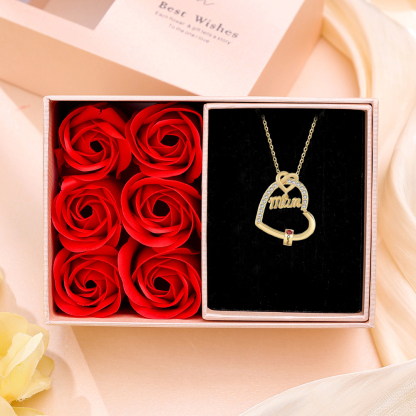 Personalised Birthstone Heart Necklace - Custom Title & 3 Names & 3 Birthstones Gift | Jessemade