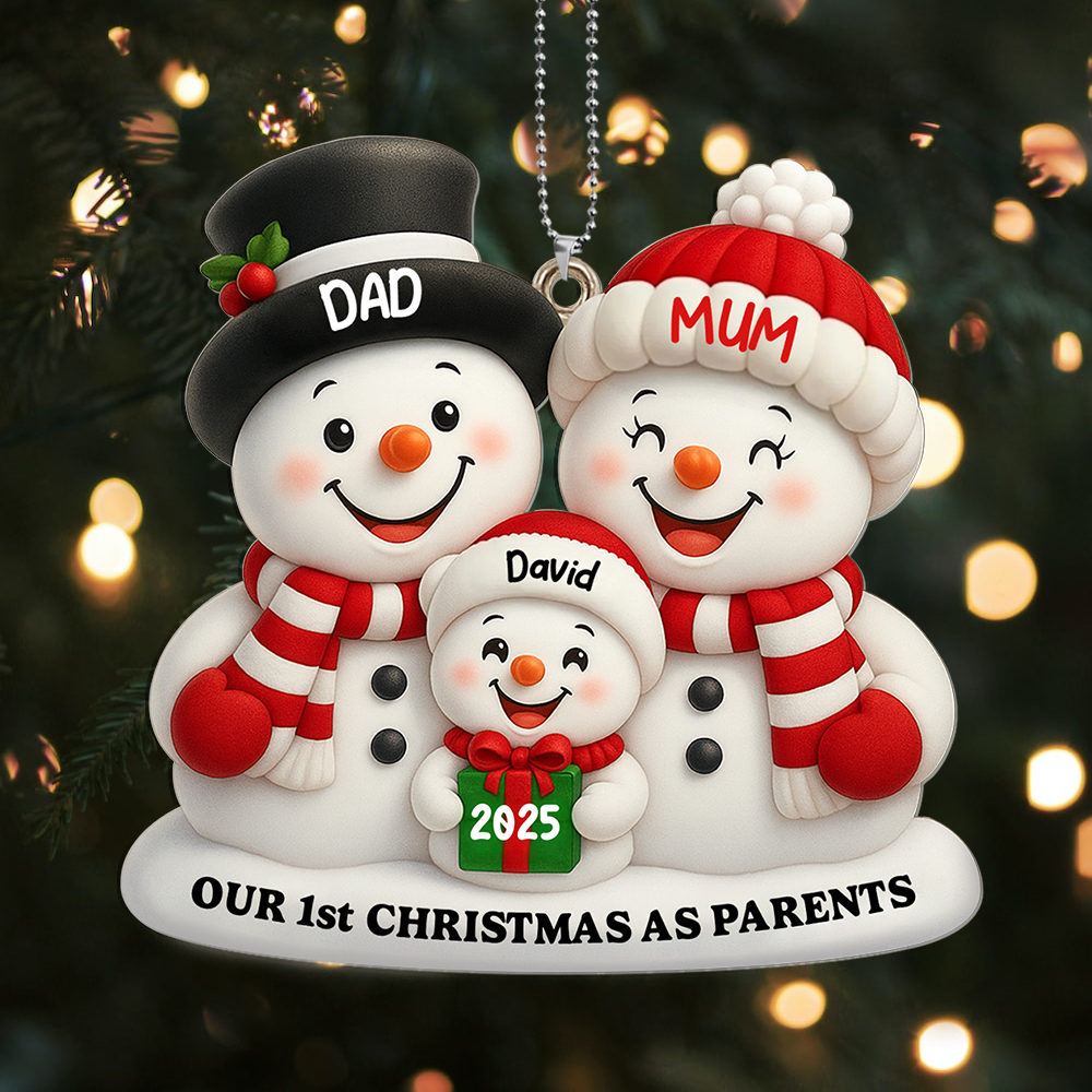 Personalised First Christmas as Parents Ornament customisable snowman family tree gift for new mum and dad | Jessemade