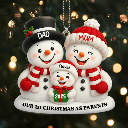 Personalised First Christmas as Parents Ornament customisable snowman family tree gift for new mum and dad | Jessemade