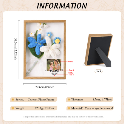 Personalised 3D Peony Crochet Flower Shadow Box Frame