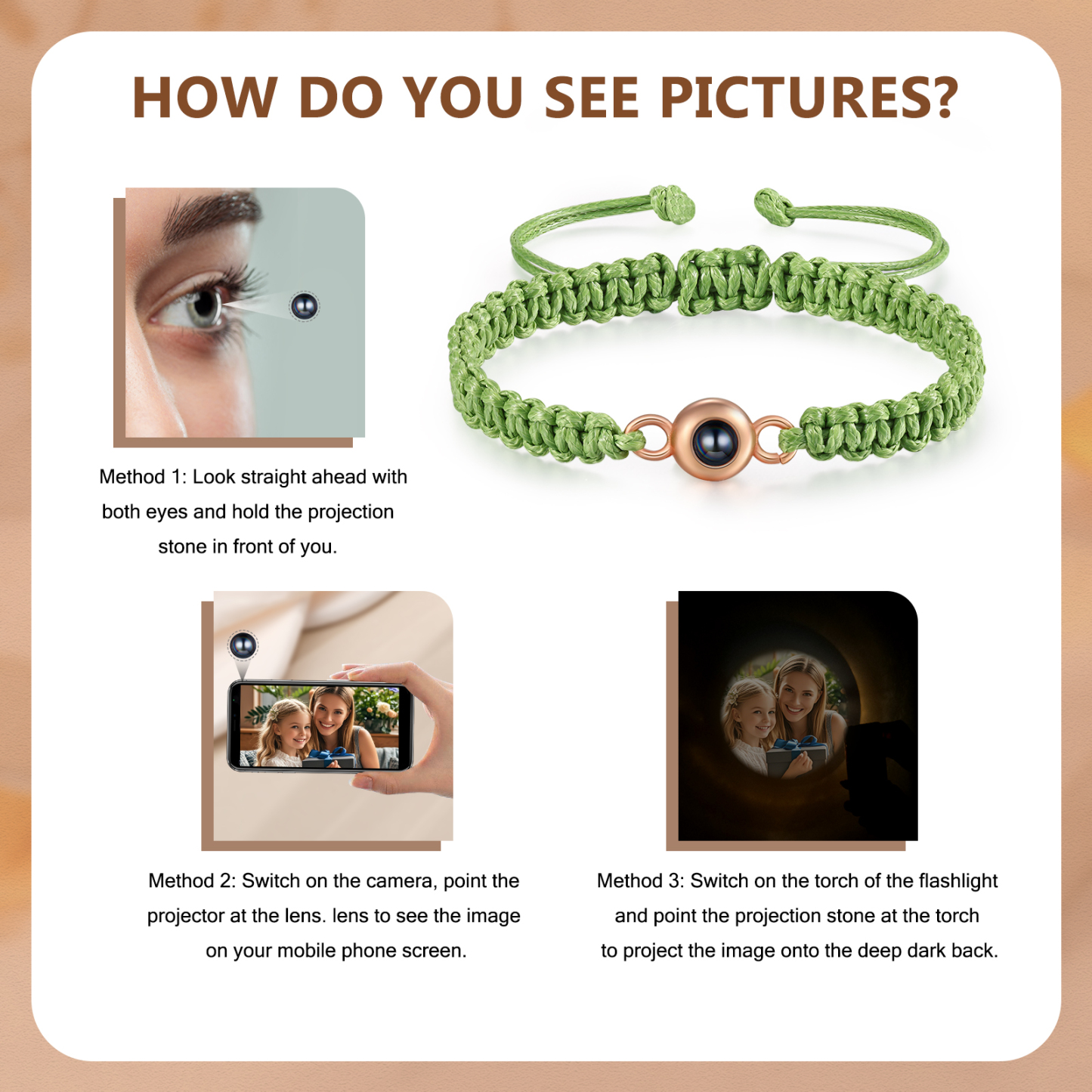 Personalised S925 Boho Macrame Projection Photo Bracelet