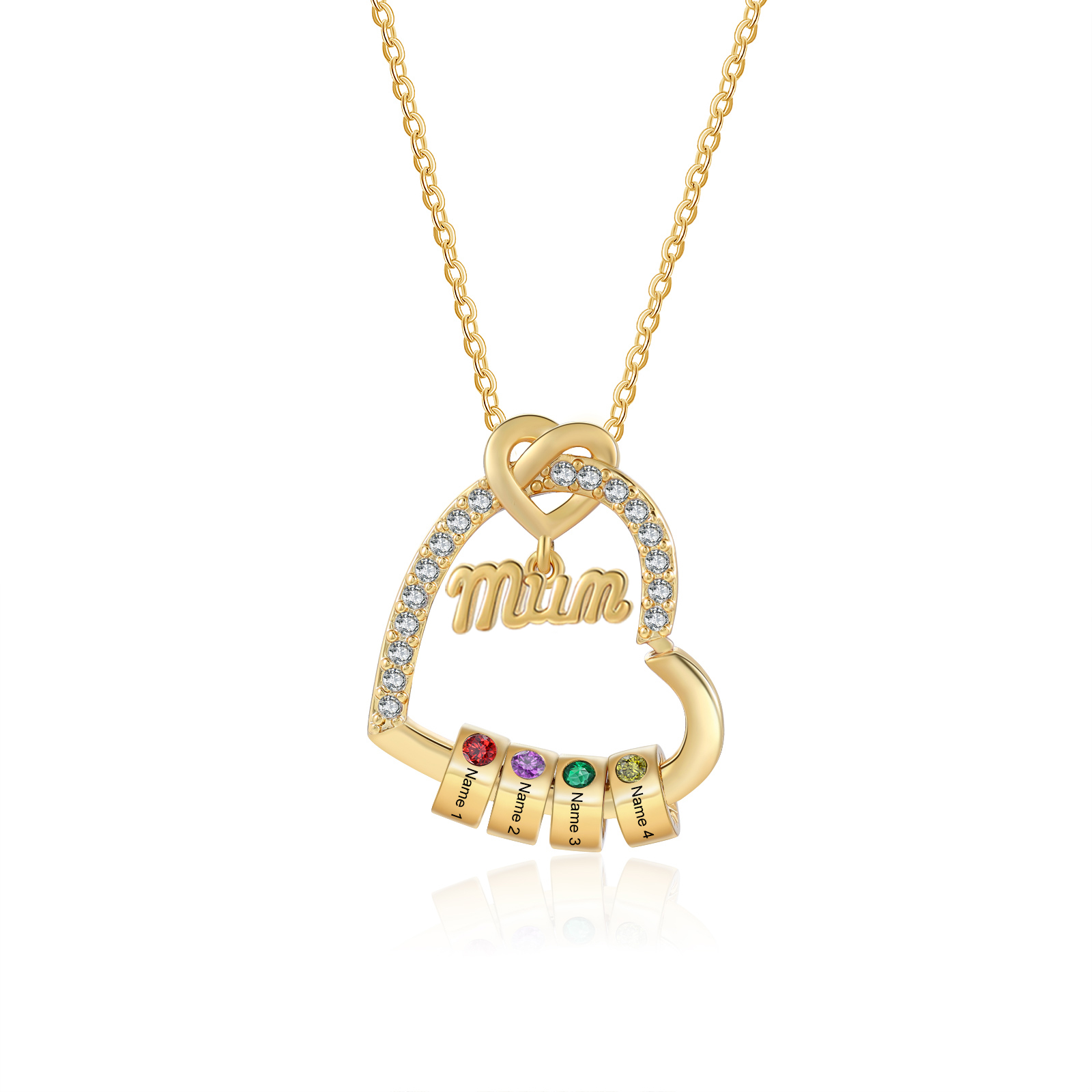 Personalised Birthstone Heart Necklace Customisable with 1-5 Names Gift for Nan Nana Mum | Jessemade