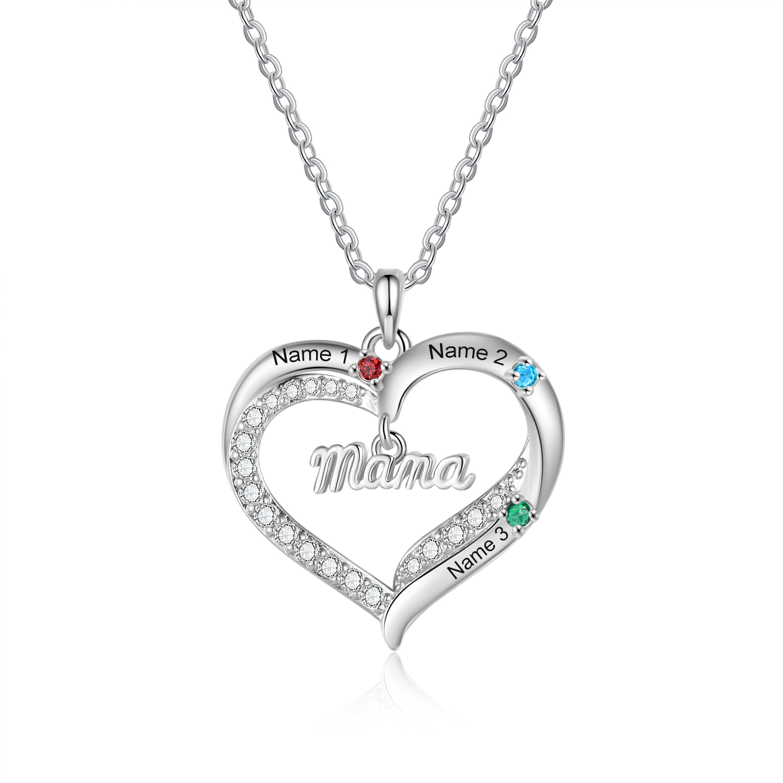 Personalised 2-5 Names Mum Nan Heart Necklace with Birthstones