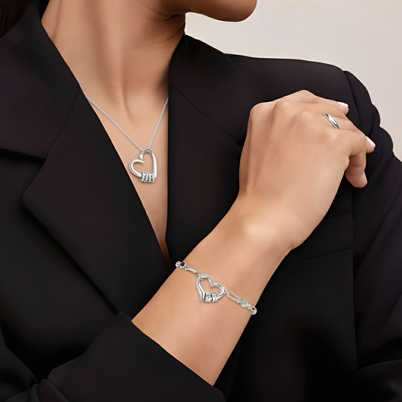 Personalised Adjustable Heart Link Birthstone Bracelet