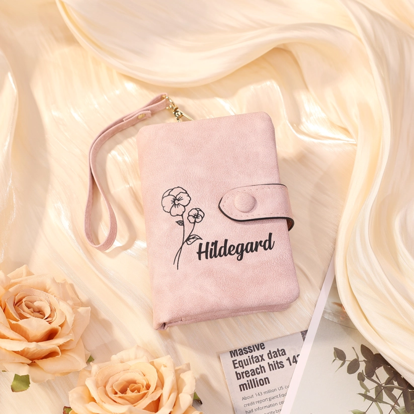 Personalised Birth Flower Wallet with Custom Name – PU Leather Clutch Women's Wallet Gift for Her | Jessmade