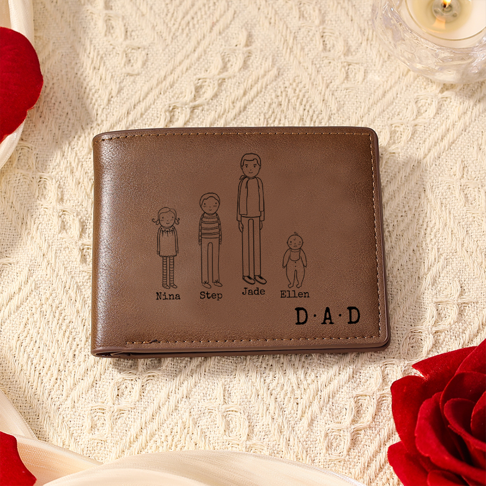 Personalised Leather Wallet for Dad – Custom Wallet with 2-8 Names | Jessemade