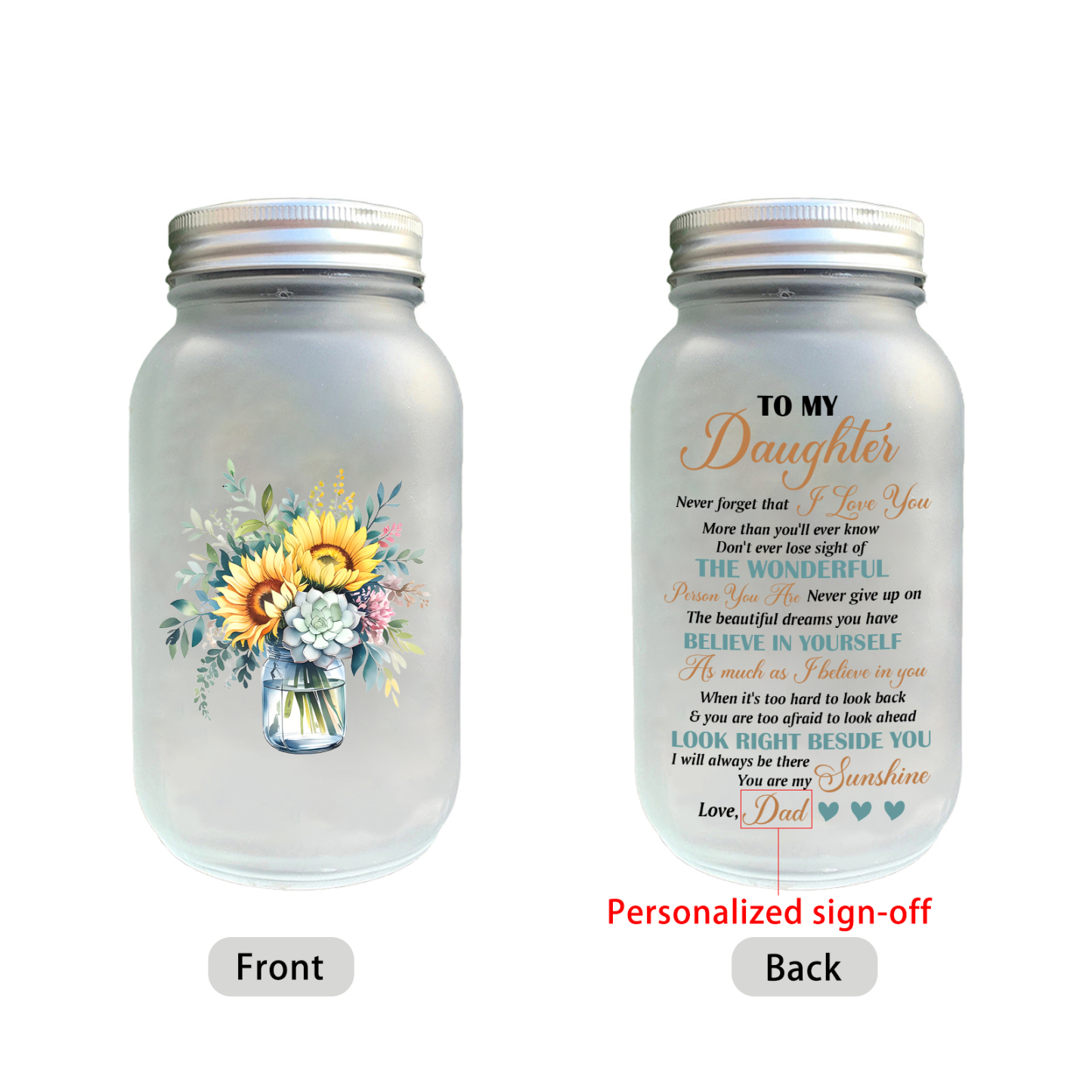 Personalised Sunflower Solar Mason Jar Light For Daughter