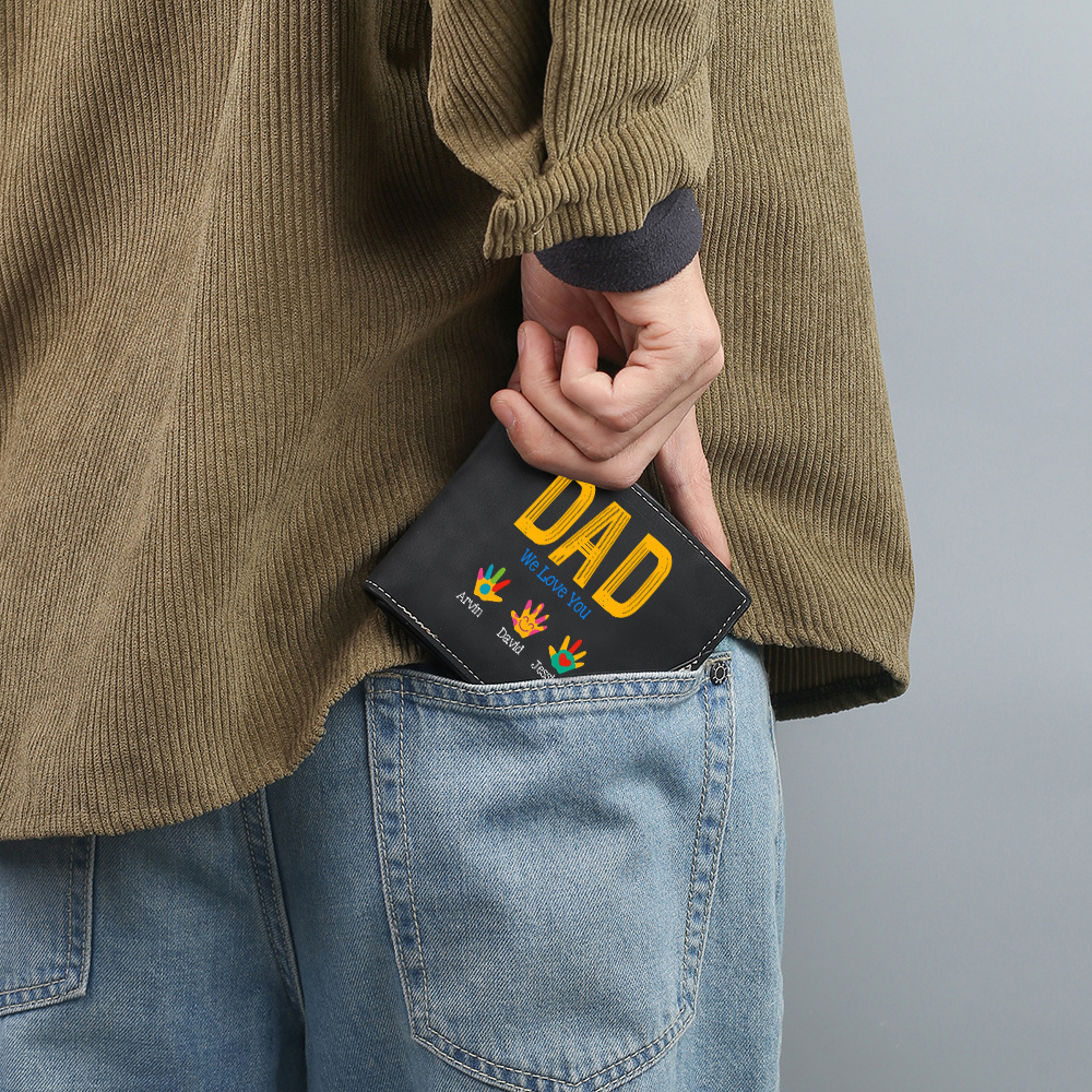 Custom Dad Wallet with Colour Handprint Names