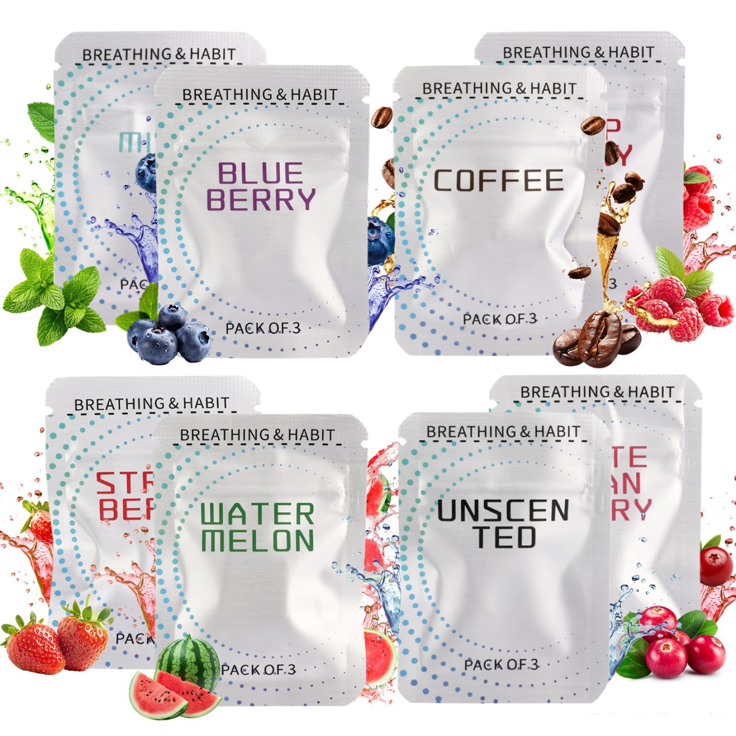 5*20 PRO MAX Breathing Necklace Replacement Cotton Wicks – 8 Flavors, 3 Sticks per Pack