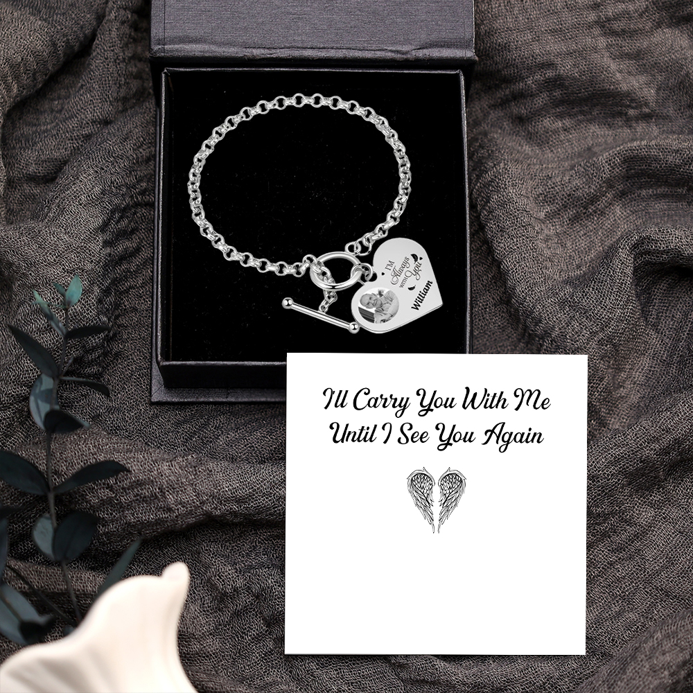 Personalised Memorial Bracelet –Custom Photo and Name Stainless Steel Bracelet- "I'm always with you" | Jessemade