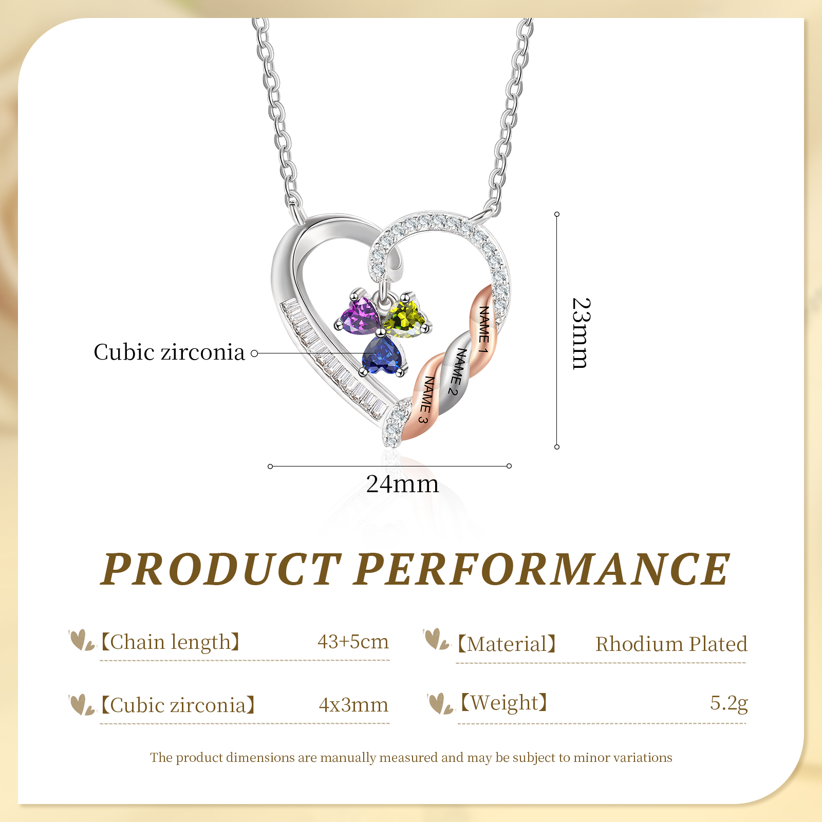 Personalised 2-4 Birthstones Heart Necklace